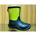 Short Yellow Black Rubber Childrens Rain Boots With Cotton Lining